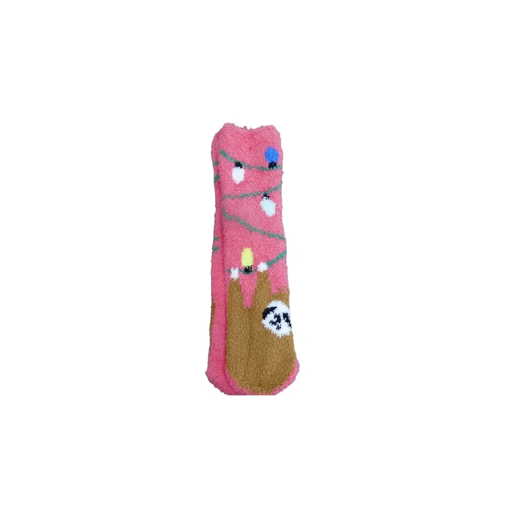 Old Navy Cozy Socks Adults One Size Pink New Sloth Holiday Lights Fuzzy Crew